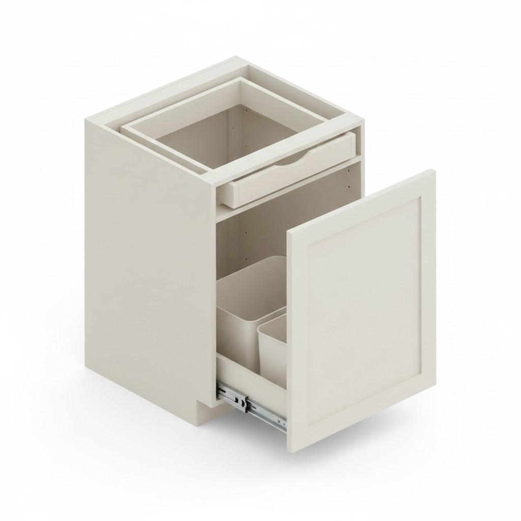 Double-Bin Trash Pull-Out Base Cabinet — Shaker Series